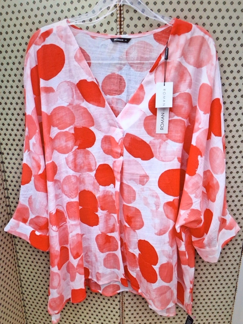 Roma Coral and White Polka Dot V-Neck Tunic